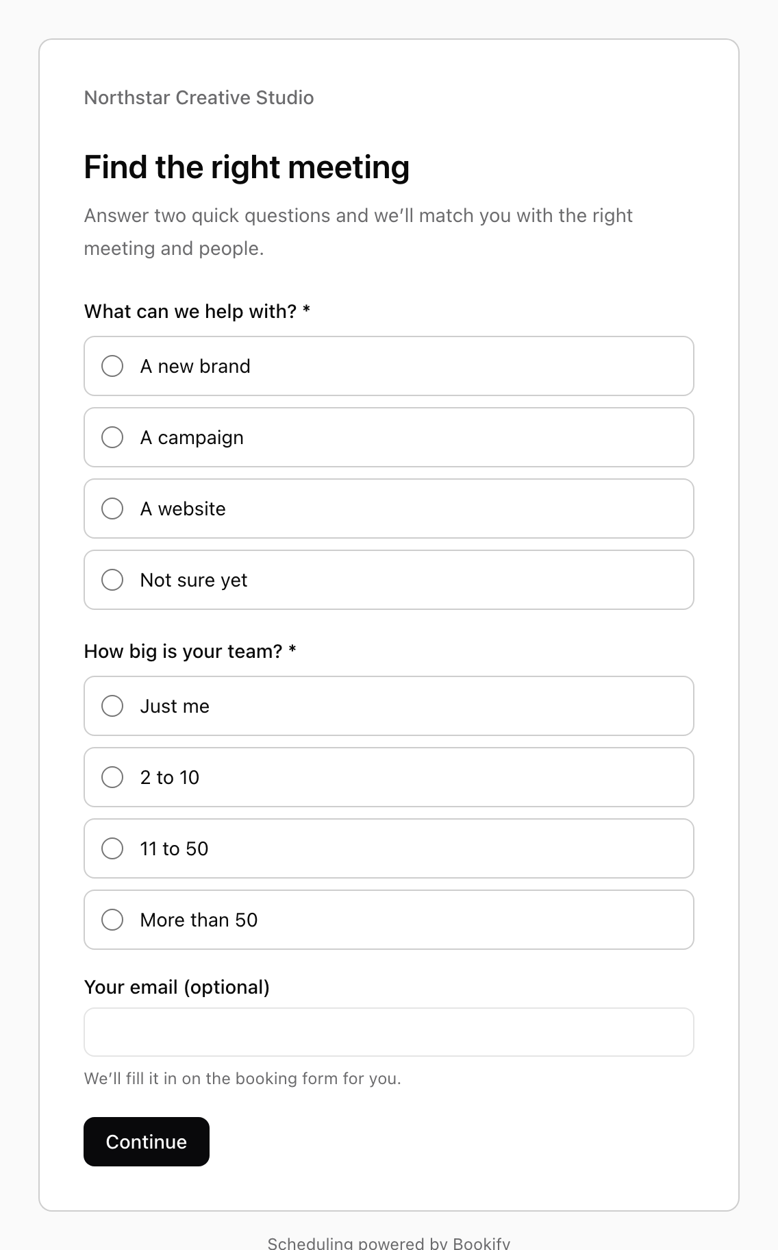 A routing form asks what a guest needs help with before finding their meeting
